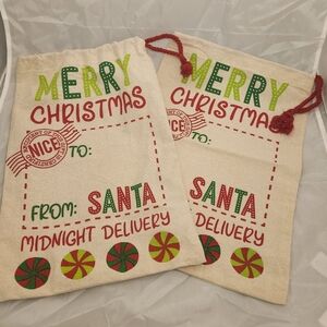 2 13" × 10" Christmas From Santa Midnight Delivery Canvas Present Sacks